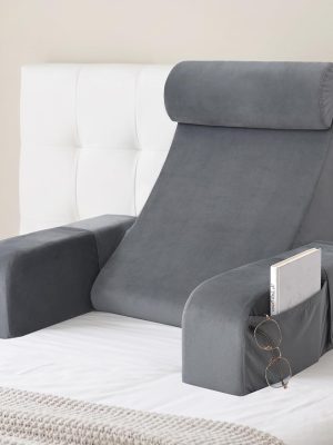 Back Pillow for Bed Sitting Up, Reading Pillow with Armrests & Big Pockets for Adults, Upright Pillow for Resting, Watching TV, Nursing, Recovery and Gaming