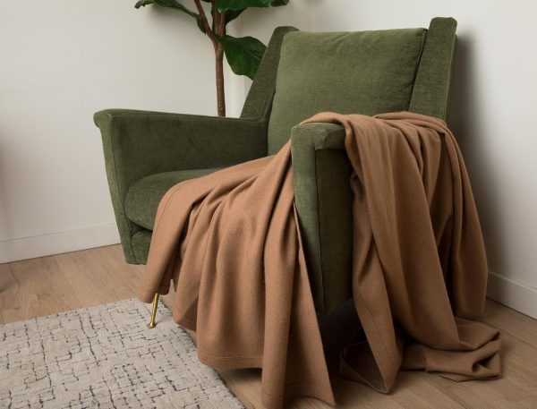 100% Camel Hair Throw Blanket for Sofa & Bed, Undyed Natural Color, Soft & Durable, Woven Design, 73" x 53”