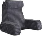 22" XL Back Pillow for Bed Sitting Up, Reading Pillow with Armrests & Big Pockets, Soft Back Support Chair for Watching TV, Gaming, Nursing, Resting and Post Surgery