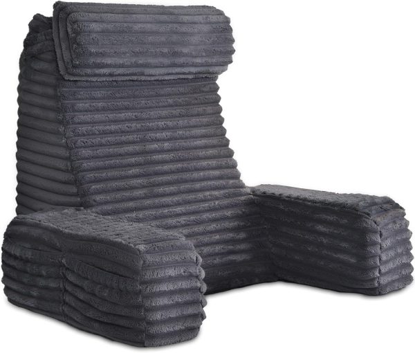 22" XL Back Pillow for Bed Sitting Up, Reading Pillow with Armrests & Big Pockets, Soft Back Support Chair for Watching TV, Gaming, Nursing, Resting and Post Surgery