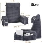 22" XL Back Pillow for Bed Sitting Up, Reading Pillow with Armrests & Big Pockets, Soft Back Support Chair for Watching TV, Gaming, Nursing, Resting and Post Surgery