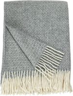 Ukrainian 100% Wool Fringed Throw Blanket Soft Warm Durable Fair Trade Artisan Made Cozy Plaid Herringbone Design Home Decor (Gray, Diamond)