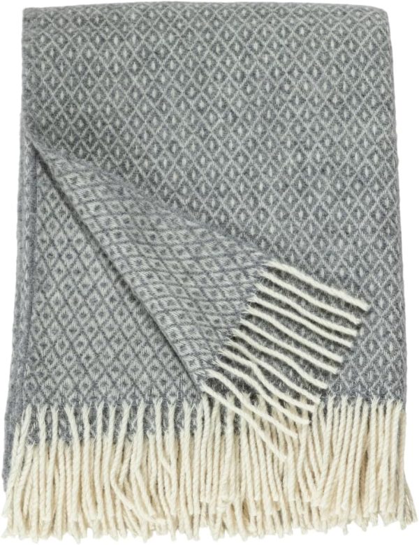 Ukrainian 100% Wool Fringed Throw Blanket Soft Warm Durable Fair Trade Artisan Made Cozy Plaid Herringbone Design Home Decor (Gray, Diamond)