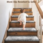 Bullnose Stair Treads for Wooden Steps, Non Slip Stair Carpet for Indoor Runner and Pets, Soft Edging Staircase Protectors Reusable, Washable, 29.5"x9.5"x1.5" 14pcs, Grey