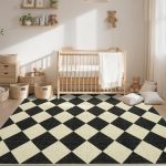 6x9 Modern Checkered Area Rug, Geometric Farmhouse Washable Rugs for Living Room Bedroom, Soft Low Pile Non Slip Diamond Floor Mat Plaid Print Throw Rug Indoor Carpet Kids Room Classroom