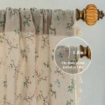 Floral Bedroom Curtains 84 Inch Length 2 Panels Set Semi Sheer Living Room Drapes Cotton Linen Blend Bohemian Window Curtain Panels with Tassel Beige Rod Pocket Drapes