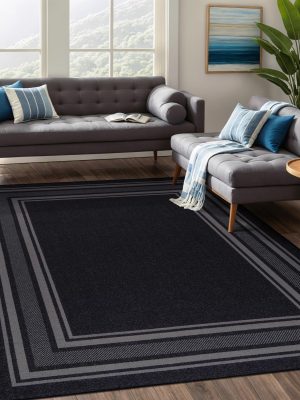 Non Slip Area Rugs 5x7 Modern Bordered Non Skid Rubber Backing Soft Area Rug for Living Dining Room Easy to Clean Non Shedding Kitchen Bedroom Indoor Carpet 5 x 7 Black