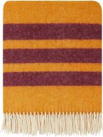 New Zealand Virgin Wool Throw Blanket, Indoor & Outdoor Blankets and Throws, Striped Soft Blanket with Fringes, 55 x 79 in (140 x 200 cm), Mustard Red
