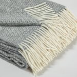 Ukrainian 100% Wool Fringed Throw Blanket Soft Warm Durable Fair Trade Artisan Made Cozy Plaid Herringbone Design Home Decor (Gray, Diamond)