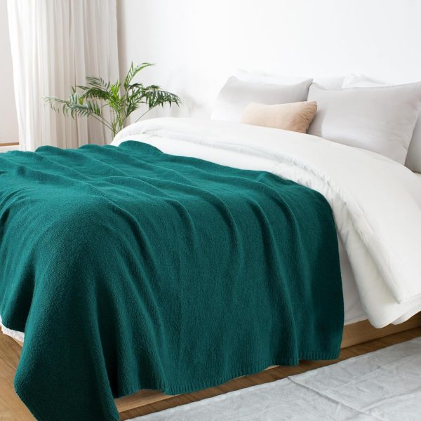 Wool Blend Knit Throw Blanket 60" X 80" Twin, 50% Recycled Polyester Soft Cable Knitted Fluffy Throws for Couch Lightweight Woven Blankets for Sofa Fuzzy Cozy Bed Cover, Dark Teal