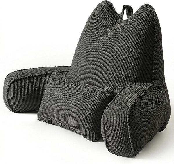 Corduroy Bed Rest Pillow with Arms, Back Support Pillow for Sitting in Bed, Detachable Lumbar Support and Large Backrest Cushion for Reading and Relaxing