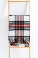 Premium Classic Holiday Decorative Throw Blanket 50"x70" Heavyweight 100% Ultra Fine Merino Wool Navy Red Beige Woven Royal Stewart Tartan Plaid