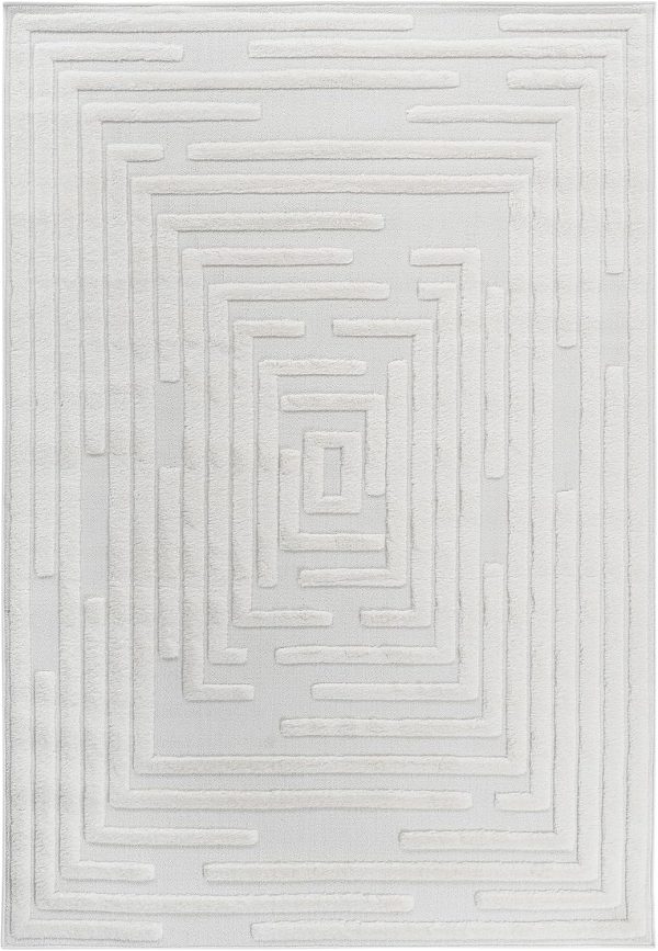 Collection High-Low Striped Cream Indoor Area Rug, 9'x12', Modern, Contemporary, Geometric, Bohemian, Bedroom, Kitchen, Living Room, Non Shedding Carpet