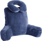 31" Large Ergonomic Bed Rest Pillow, Reading Pillow with Arms, Detachable Neck Roll and Pockets for Sitting in Bed or Couch