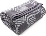 Merino Wool Blanket - 87" x 63" Thick Warm Soft Large Bed Throw - Great for Camping, Outdoors, Travel, Car, Couch, All Seasons Houndstooth Grey