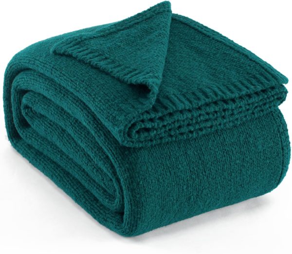Wool Blend Knit Throw Blanket 60" X 80" Twin, 50% Recycled Polyester Soft Cable Knitted Fluffy Throws for Couch Lightweight Woven Blankets for Sofa Fuzzy Cozy Bed Cover, Dark Teal