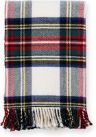 Premium Classic Holiday Decorative Throw Blanket 50"x70" Heavyweight 100% Ultra Fine Merino Wool Navy Red Beige Woven Royal Stewart Tartan Plaid