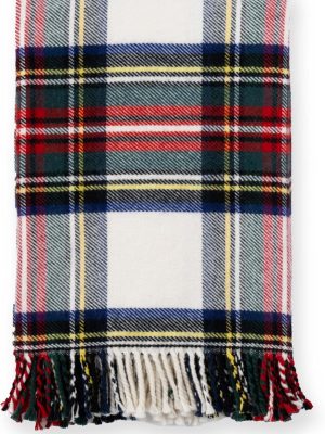 Premium Classic Holiday Decorative Throw Blanket 50"x70" Heavyweight 100% Ultra Fine Merino Wool Navy Red Beige Woven Royal Stewart Tartan Plaid