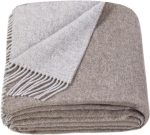 Merino Wool Blanket - Warm Throw for Cold Weather, Warmest Travel Outdoor Camping Blankets, Picnic Army and Military Throws, Comforter Soft & Cozy 55 x 79 Light Brown - Light Grey Double-Sided