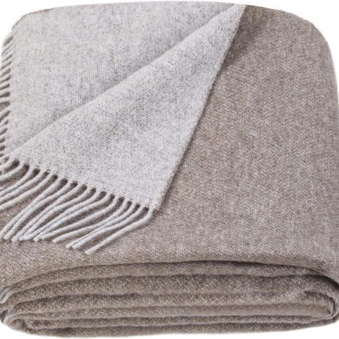 Merino Wool Blanket - Warm Throw for Cold Weather, Warmest Travel Outdoor Camping Blankets, Picnic Army and Military Throws, Comforter Soft & Cozy 55 x 79 Light Brown - Light Grey Double-Sided