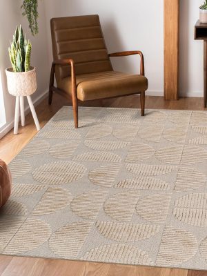Collection High-Low Beige Indoor Area Rug, 9'x12', Modern, Contemporary, Geometric, Bohemian, Bedroom, Kitchen, Living Room, Non Shedding Carpet