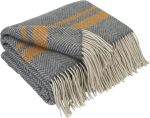 Merino Wool Blanket - Warm Throw for Cold Weather, Warmest Travel Outdoor Camping Blankets, Picnic Army and Military Throws, Comforter Soft & Cozy (55 x 79 Grey with Mustard and White Stripes)