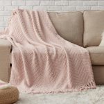 Throw Blankets for Couch - Textured Knit Woven Chenille Blanket - Super Soft, Warm Decorative Boho Throw with Tasls for Bed, Sofa and Living Room, Pink, 50x60 Inches
