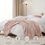 Throw Blankets for Couch - Textured Knit Woven Chenille Blanket - Super Soft, Warm Decorative Boho Throw with Tasls for Bed, Sofa and Living Room, Pink, 50x60 Inches