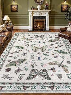 9x12 Area Rugs Living Room Rug: Vintage Washable Rug Floral Soft Carpet Indoor Floor Non-Slip Boho Stain Resistant Large Carpets for Bedroom Kids Nursery Dining Room Farmhouse Home Office Beige