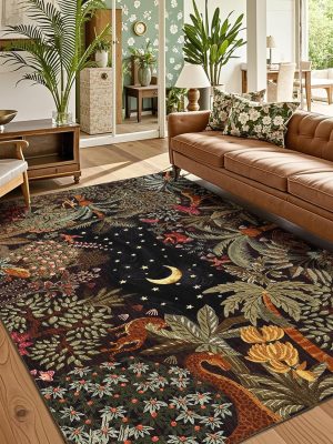 5x7 Jungle Area Rug Washable Rugs for Living Room Bedroom, Soft Low Pile Non Slip Accent Floor Mat Animal Print Throw Rug Indoor Carpet Dining Room Playroom